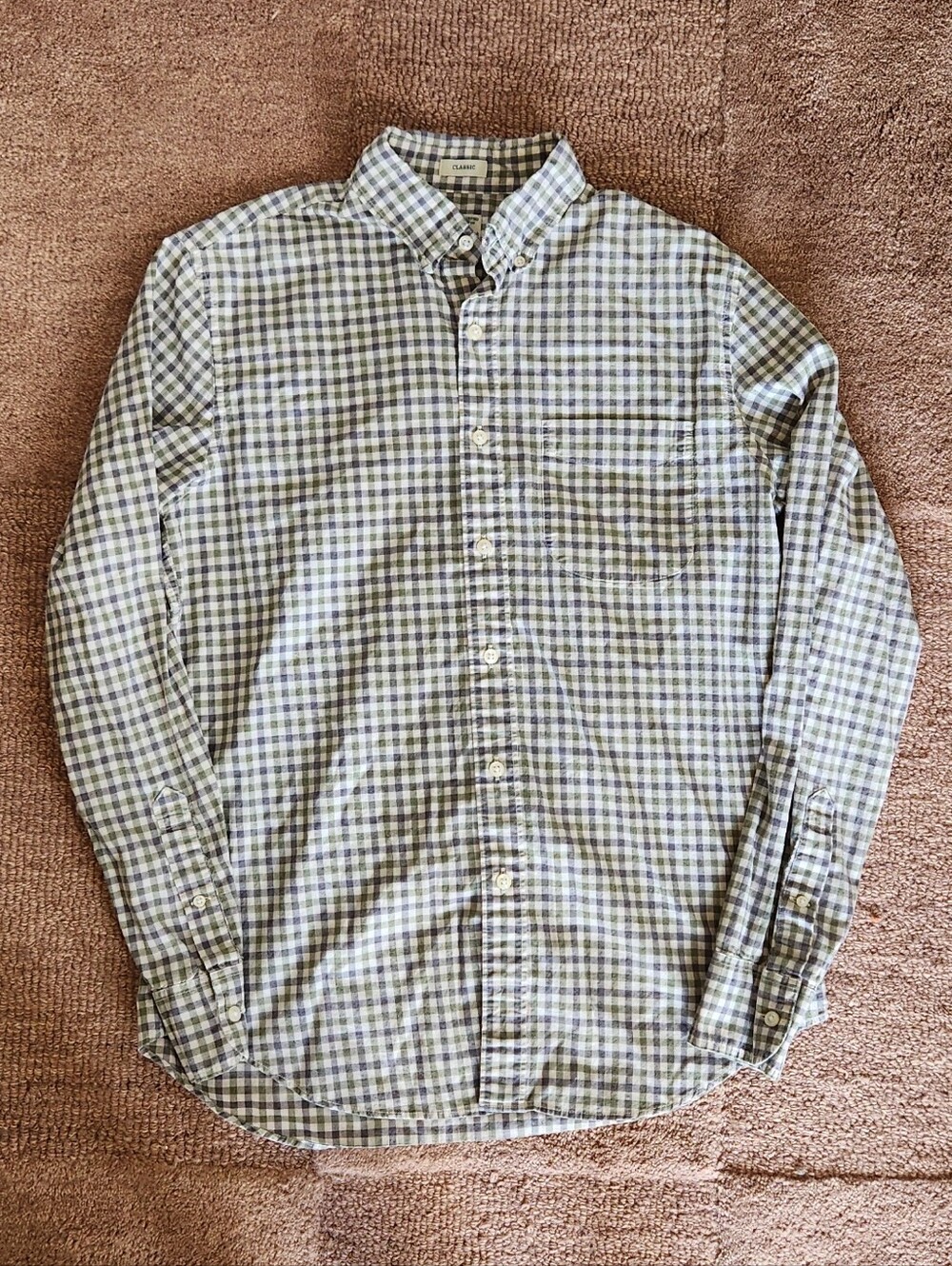 J. Crew Sage Green, Cream And Gray Checked Button-Down Shirt